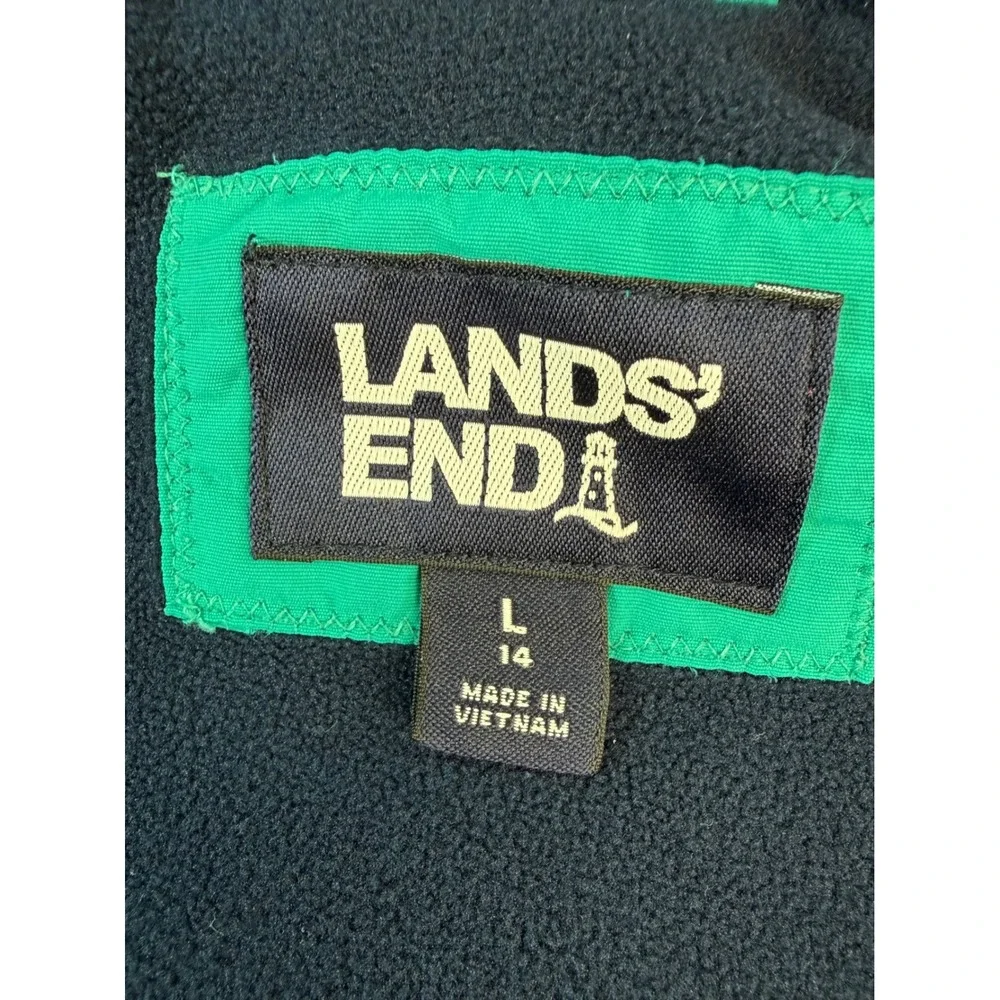 Lands End Squall Waterproof Parka Green Kids Large 14 Grow-A-Long Hooded Jacket